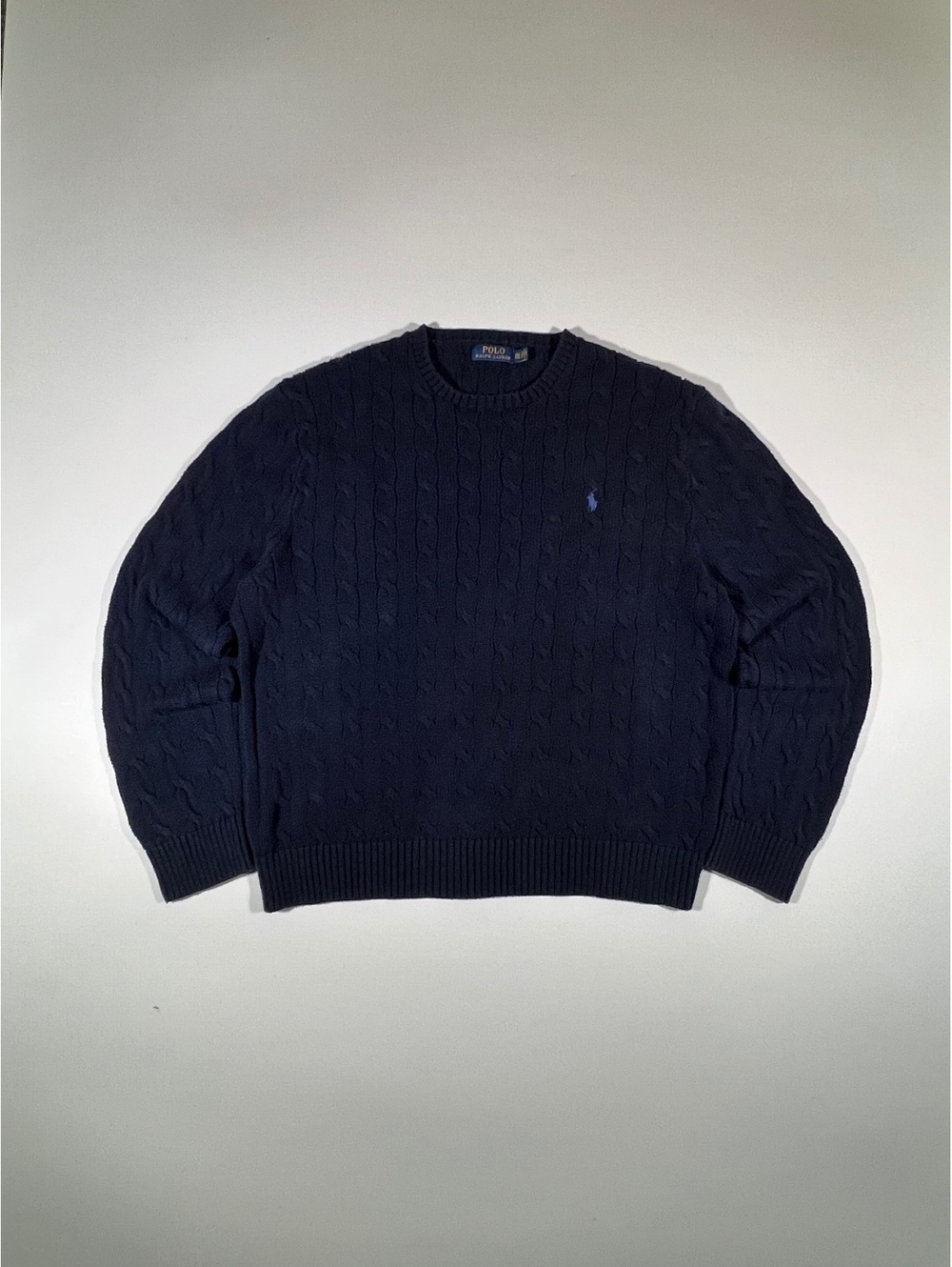 Polo Ralph Lauren Cable Knit Crewneck Sweater Mens XXL Navy Blue Preppy